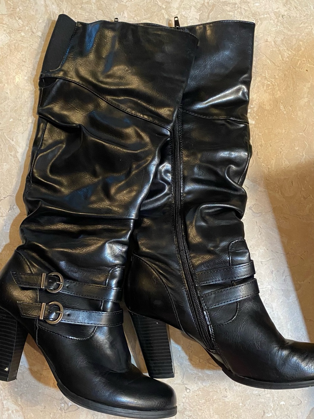 Style & Co. Black Mid-Calf Slouch Heel Boots with Buckle Straps